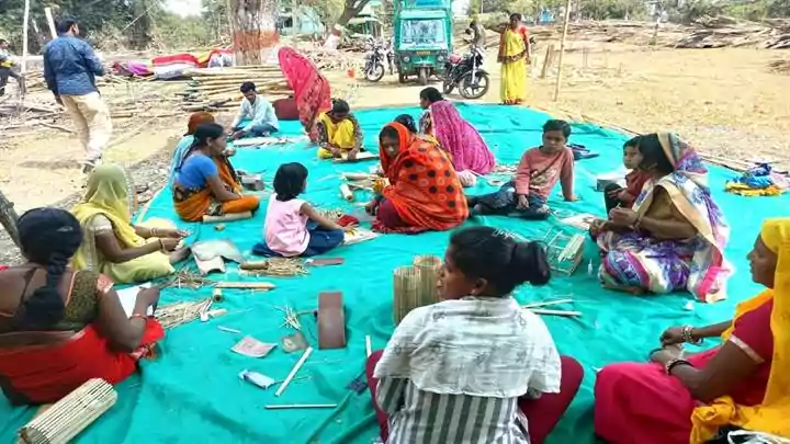Women are learning to make bamboo items in Timarni